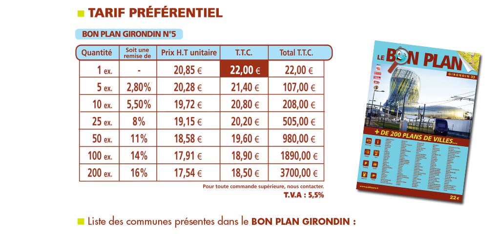 Tarifs Gironde